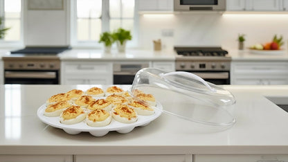(2) Deviled Egg Carrier with Clear Dome Lid and Handle – Holds 12 Eggs – Reusable Plastic Egg Tray for Transporting, Serving and Storing Easter and Party Appetizers