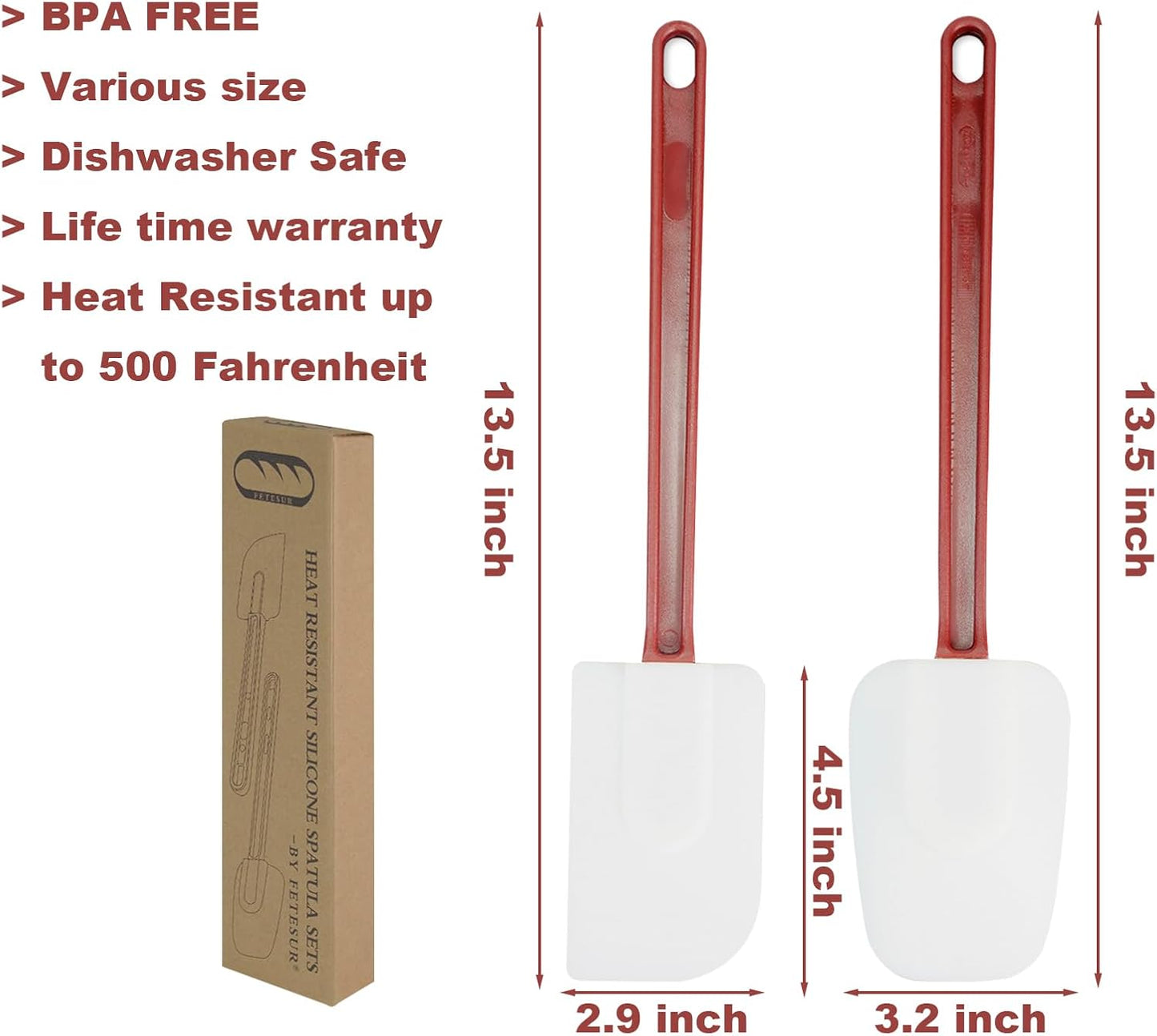 High Heat Resistant Silicone Scraper Spoon Commercial Spatula for Cooking, Rubber Spatula Set of 2 (9.5'')