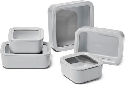 Caraway 13pc Glass Food Storage Container Set - Easy to Store, Non Toxic Lunch Box - with Glass Lids - Includes Storage Organizer - Mist