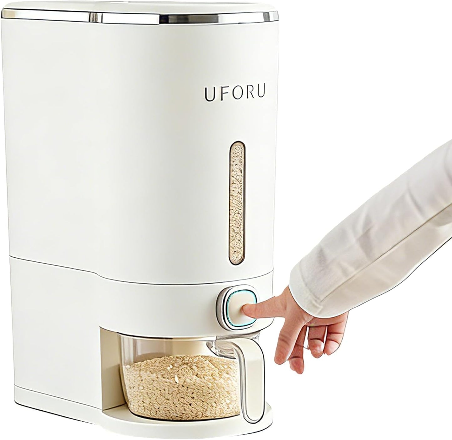 UFORU Rice Dispenser, Rice Storage Container with Measuring Cup for Kitchen Pantry Household, Dry Food Storage Containers Airtight, Sealed Moisture Proof (White 13Lbs)