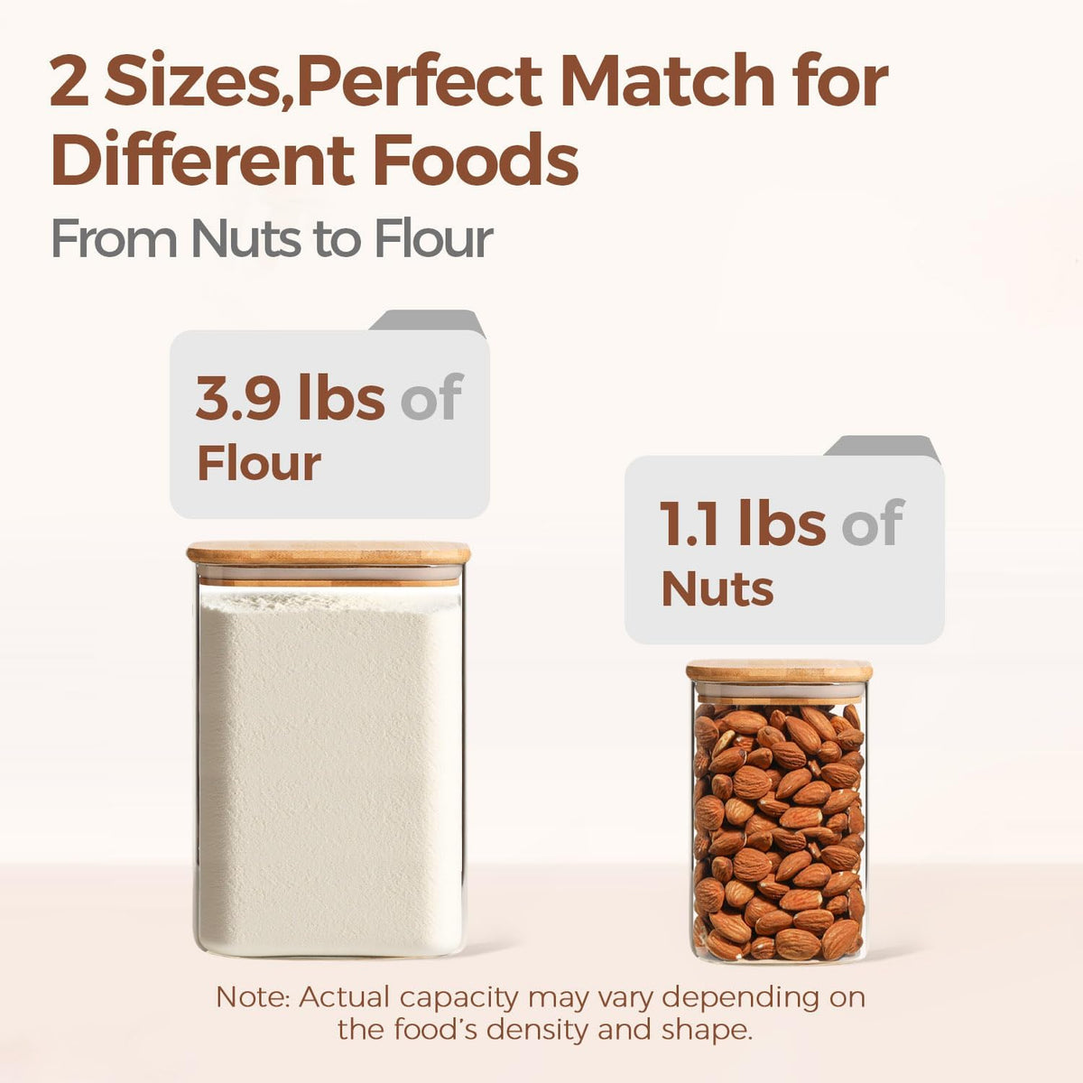 ComSaf Glass Storage Jars with Bamboo Lids 4.6 Qt 2 Pack Large Wide Mouth | Pantry organization, Flour Sugar Coffee Beans, Pasta Cereal Dry Food, 1.2 Gallon, Cabinet Organization, Dry Food Storage