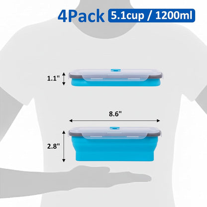 Collapsible Silicone Food Storage Containers Set with Lid & Air Vent,Foldable Lunch Containers(4PCS,Blue,27oz)
