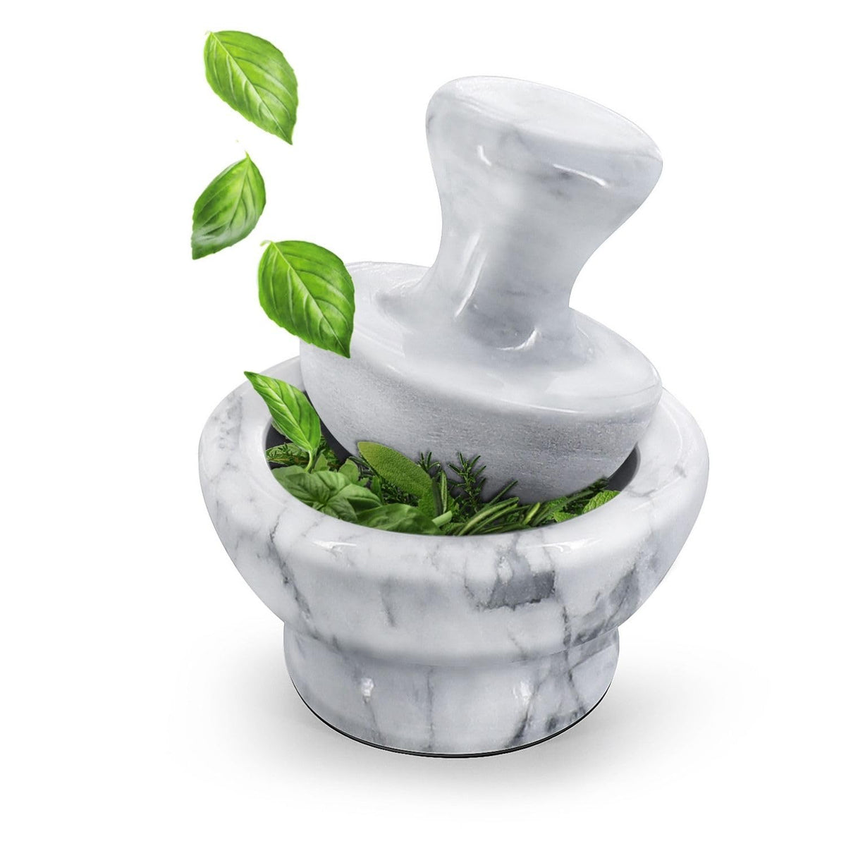 Flexzion Small Marble Mortar and Pestle Set, 4-Inch 1/2-Cup Bowl, White