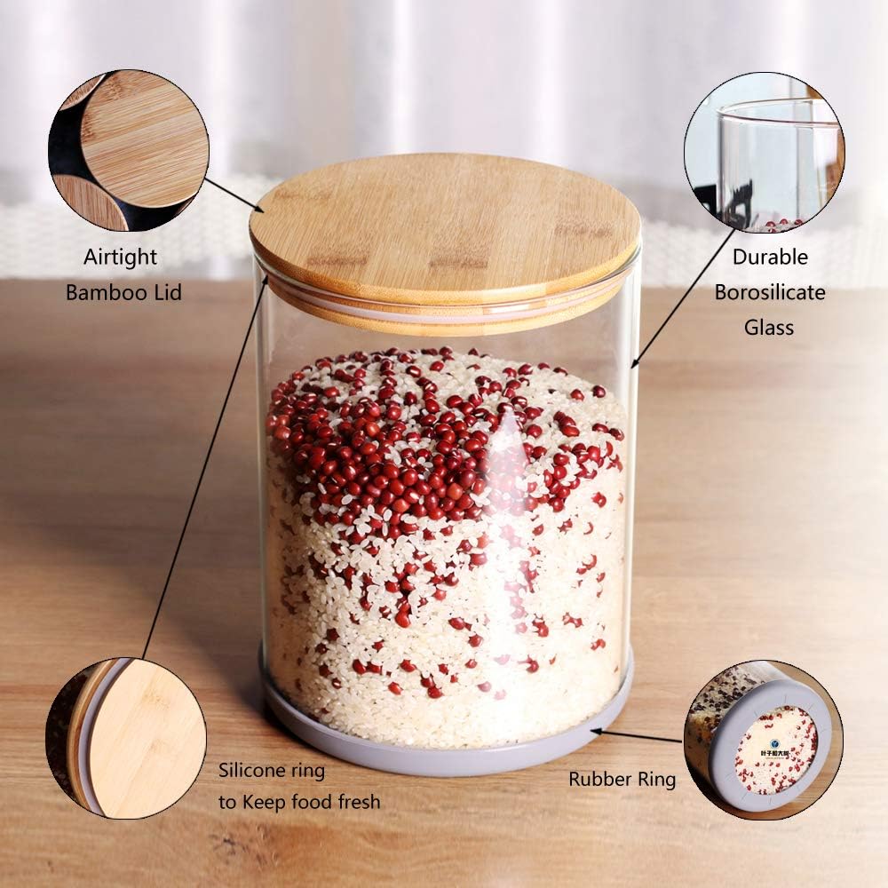 Set of 2 Large Glass Food Storage jar, 100 FL OZ (3000ml) Glass Flour Canister with Airtight Bamboo Lids for Kitchen Corner, BPA-Free Flour Container for Sugar, Ground Coffee, Rice and Dry Food