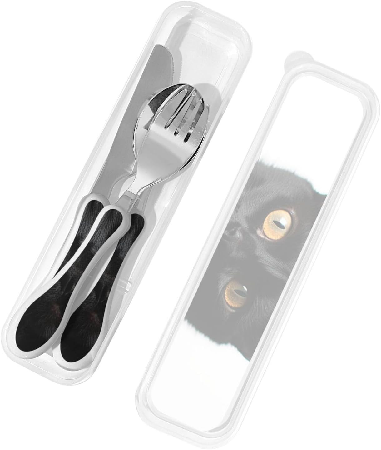 3-Piece Kids Silverware Set With Storage Case, Stainless Steel Reusable Children Safe Knife Spoon Fork Set Black And White Grid Children Flatware Set For Kids Lunch Box