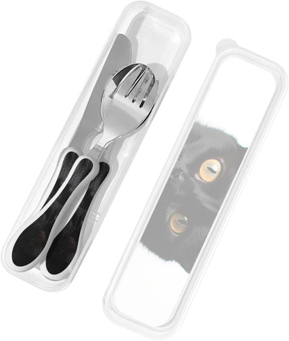3-Piece Kids Silverware Set With Storage Case, Stainless Steel Reusable Children Safe Knife Spoon Fork Set Black And White Grid Children Flatware Set For Kids Lunch Box