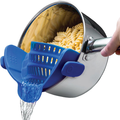 Kitchen Gizmo Snap N' Strain - Silicone Pasta Strainer Clip-On for Pots and Pans - Heat Resistant Colander for Vegetables and Noodles - Kitchen Gadgets for Cooking - Space-Saving Design - Gray