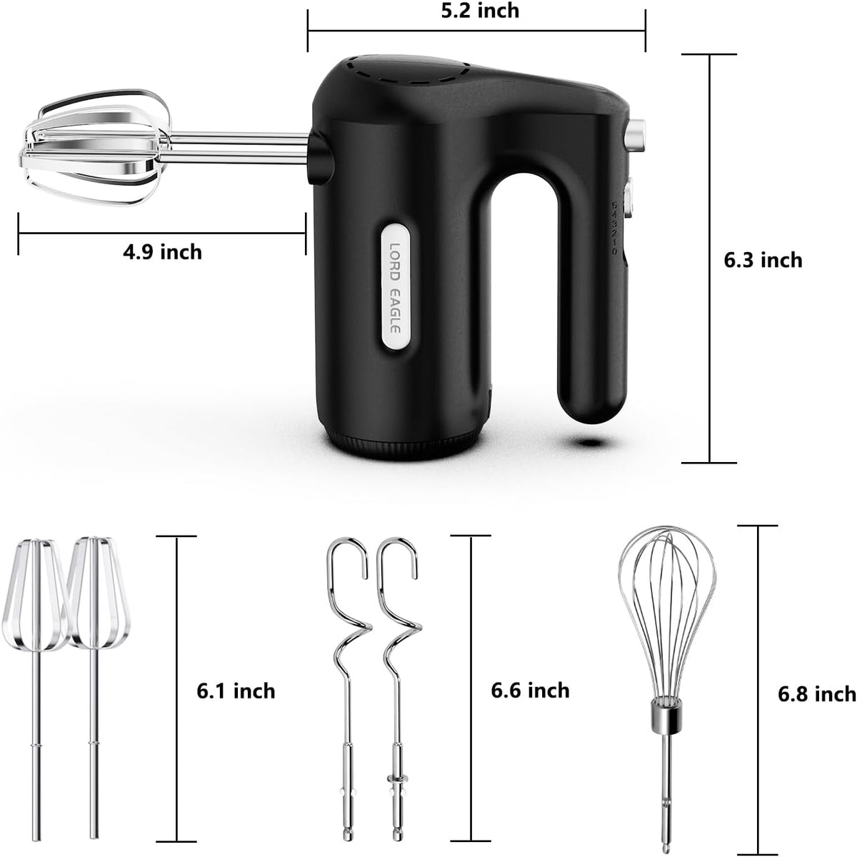 5-Speed Small Hand Mixer Electric, 300W Compact Portable, Black