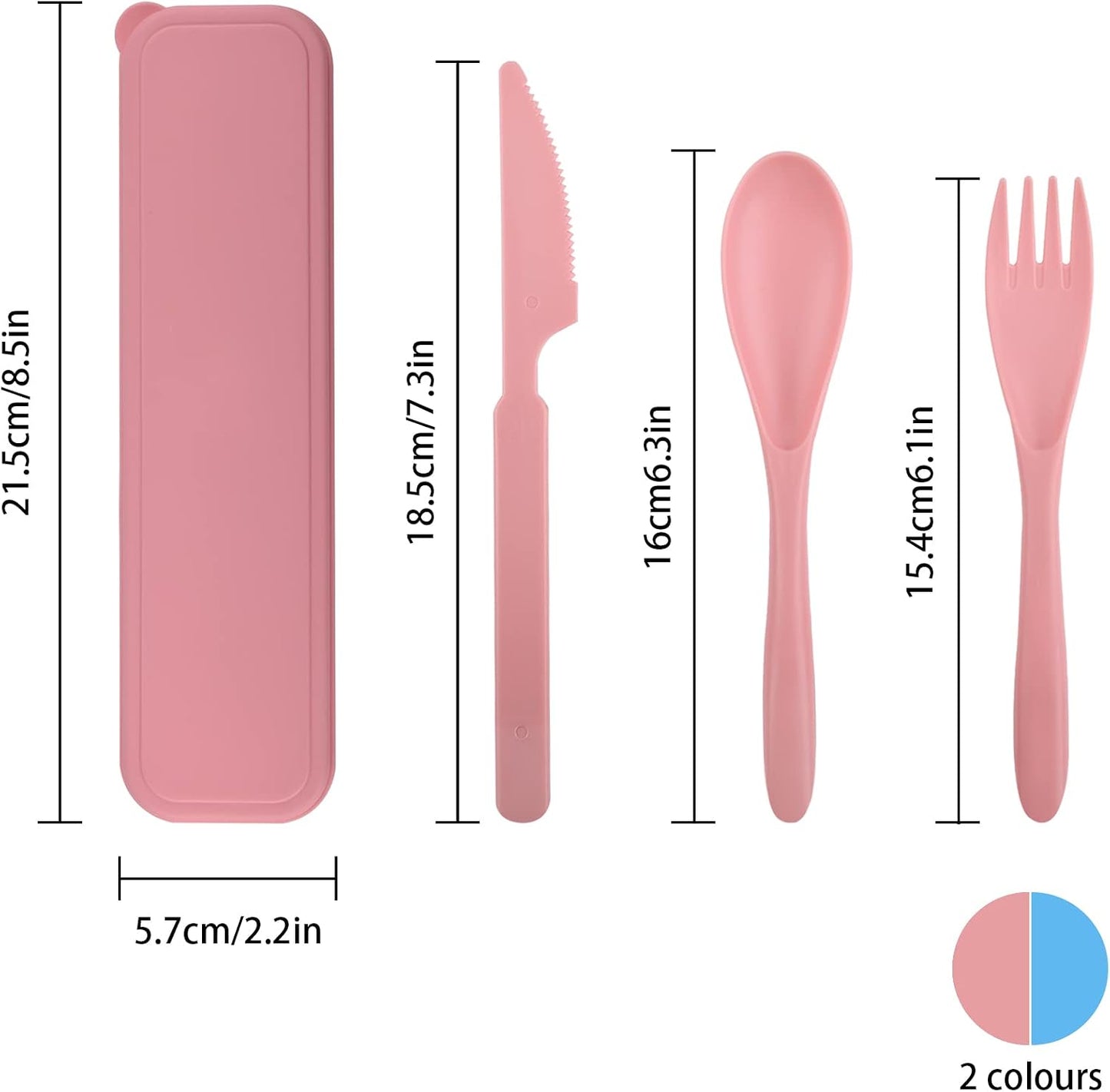 2 Sets Travel Utensils with Case, Reusable Utensils for Lunch Box, Plastic Forks Spoons and Knives Set, Portable Camping Utensil Cutlery Set Tableware for Picnic Daily Use (Blue + Pink)
