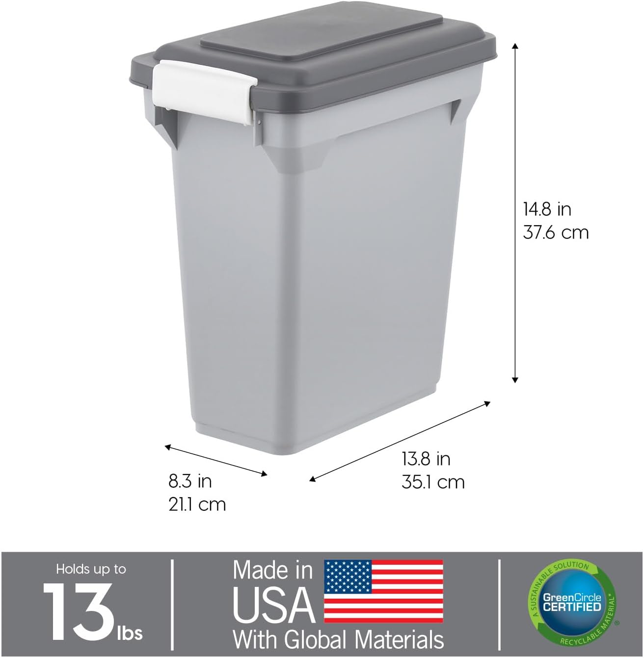 IRIS USA Dog Food Storage Container, Airtight Lid, 2-Cup Scoop, Up to 13 Pounds Pet Food Storage, Versatile Pet Food Bin, Treats, BPA Free, Dark Gray