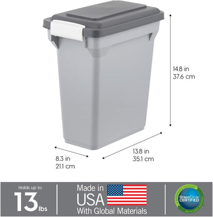 IRIS USA Dog Food Storage Container, Airtight Lid, 2-Cup Scoop, Up to 13 Pounds Pet Food Storage, Versatile Pet Food Bin, Treats, BPA Free, Dark Gray
