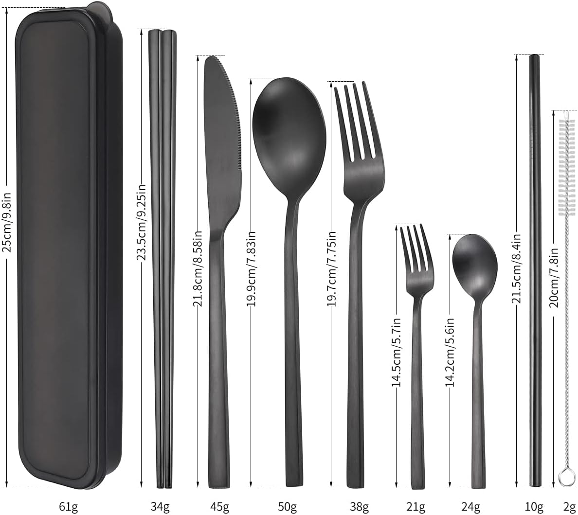 AARAINBOW 6 Pieces 18/8 Stainless Steel Flatware Set Portable Reusable Cutlery Set Travel Utensils Set Including Chopsticks Knife Fork Spoon Straws Cleaning Brush Dishwasher Safe (Green golden)