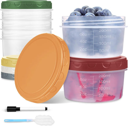 6pcs 10 oz Small Plastic Containers with Lids, Salad Dressing Container Reusable Small Food Storage Containers for Meal Prep, Leakproof, Microwave Dishwasher Freezer Safe, BPA-Free