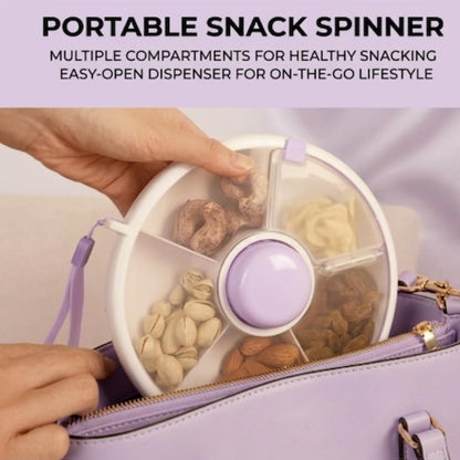 Proudy Portable Snack Spinner Bundle, Food Storage Container, Spinner Box with Rotating Storage, Reusable Kids Snack Container with 5 Compartment Dispenser and Lid, Spinner Box (Light Green)