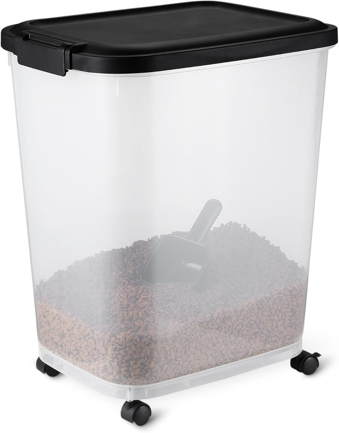Amazon Basics Pet Food Storage Container with Rolling Wheels, BPA-Free, Detachable Scoop, 50lbs Capacity