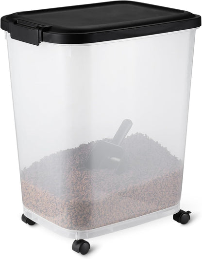 Amazon Basics Pet Food Storage Container with Rolling Wheels, BPA-Free, Detachable Scoop, 50lbs Capacity