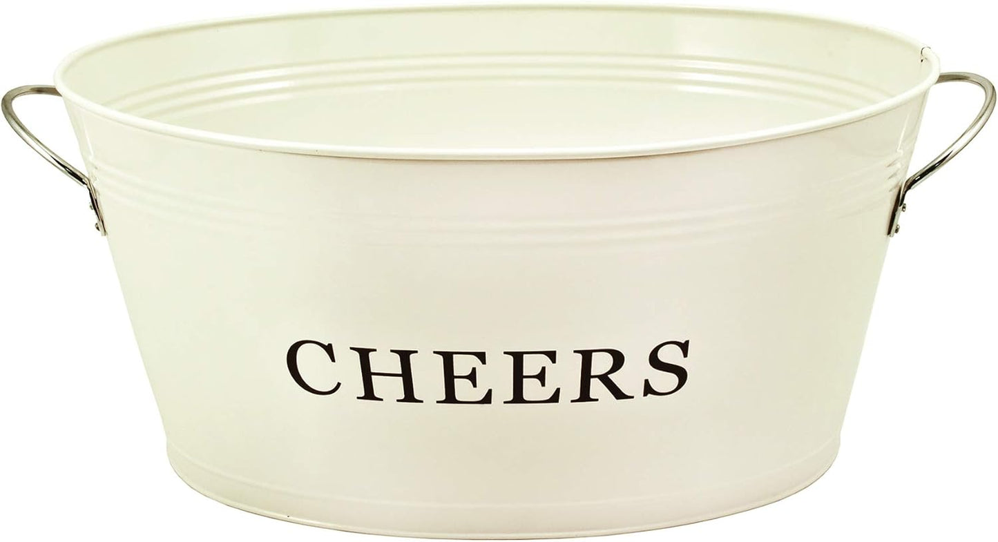 Twine Cheers Beverage Tub, Galvanized Tubs for Entertaining, Drink Buckets for Parties, Large Ice Tub and Gift Basket, Beer Buckets, Cream, 6.3 Gallons Set of 1