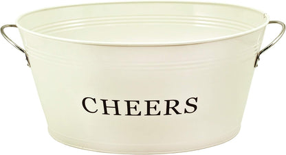 Twine Cheers Beverage Tub, Galvanized Tubs for Entertaining, Drink Buckets for Parties, Large Ice Tub and Gift Basket, Beer Buckets, Cream, 6.3 Gallons Set of 1