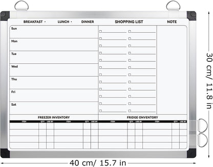 EAONE Weekly Meal Planner & Whiteboard for Wall Double-Sided, 16 x 12 IN Magnetic Dry Erase Menu Board for Kitchen/Food Calendar/Grocery Shopping Lists, with 8 Markers & Eraser & 4 Magnets