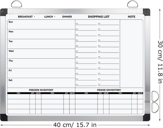 EAONE Weekly Meal Planner & Whiteboard for Wall Double-Sided, 16 x 12 IN Magnetic Dry Erase Menu Board for Kitchen/Food Calendar/Grocery Shopping Lists, with 8 Markers & Eraser & 4 Magnets