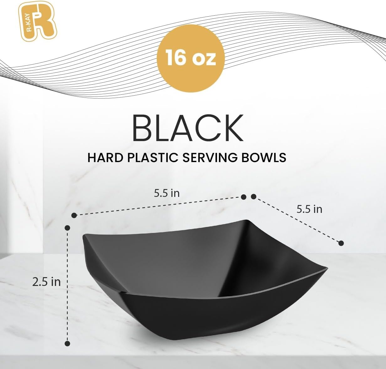 R-kay 6 Pack Square Plastic Serving Bowls - Clear Plastic bowls 16 Oz - Disposable Serving Bowls Heavy Duty For Weddings Catering And Birthday parties
