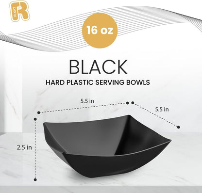 R-kay 6 Pack Square Plastic Serving Bowls - Clear Plastic bowls 16 Oz - Disposable Serving Bowls Heavy Duty For Weddings Catering And Birthday parties