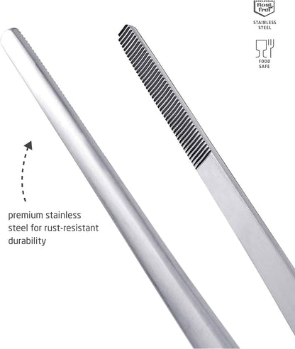 triangle Barbecue Tweezers - 11.8 in. (30 cm) - Stainless Steel Culinary Tweezers for Precise Grilling, Plating & Serving - Dishwasher Safe
