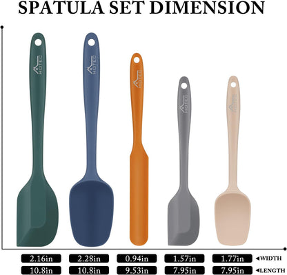 HOTEC Heat Resistant 600℉ Food Grade Silicone Rubber Spatula Set for Baking, Cooking, and Mixing Non Stick Dishwasher Safe BPA-Free Multicolor Set of 5