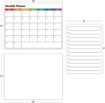 Dry Erase Magnetic Calendar for Refrigerator, 3 Pack- Monthly & Weekly & Daily Planner Magnet Whiteboard for Fridge Wall Door - Shopping, Meal/Menu, to Do List, Family Schedule Planning Board (C)