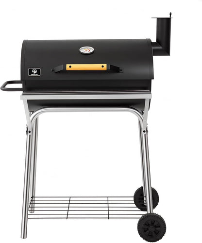 Barrel Charcoal Grill, Outdoor BBQ Smoker, 737 Sq. In. Cooking Area, Adjustable Charcoal Pan, Warming Rack, Front & Side Table, Storage Shelf, Enameled Steel Wire, Backyard, Patio (Large)
