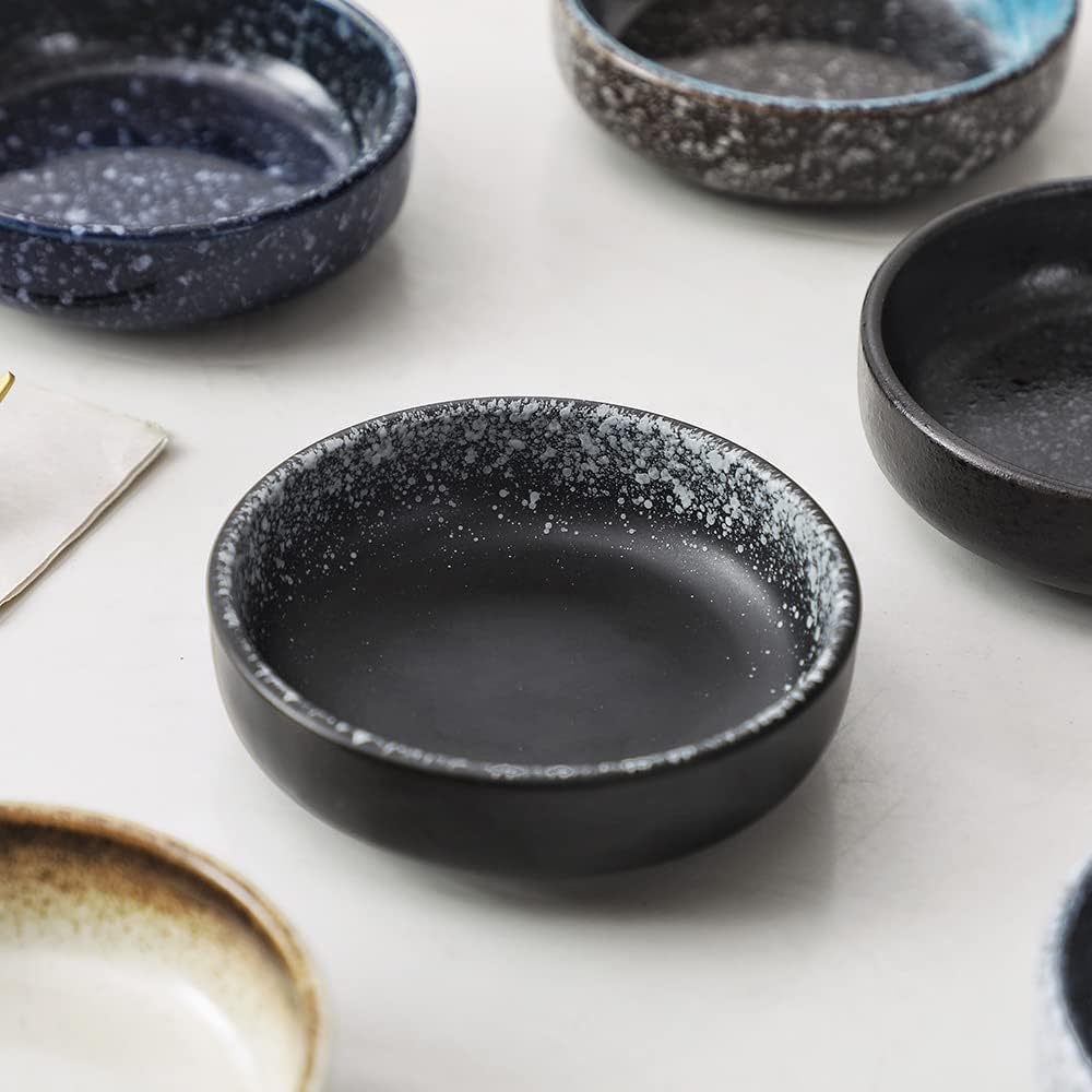 JuneCat 3.3 Inch Soy Sauce Dish Dipping Bowls 2.5oz Side Dishes Small Appetizer Pinch Bowls Set of 6