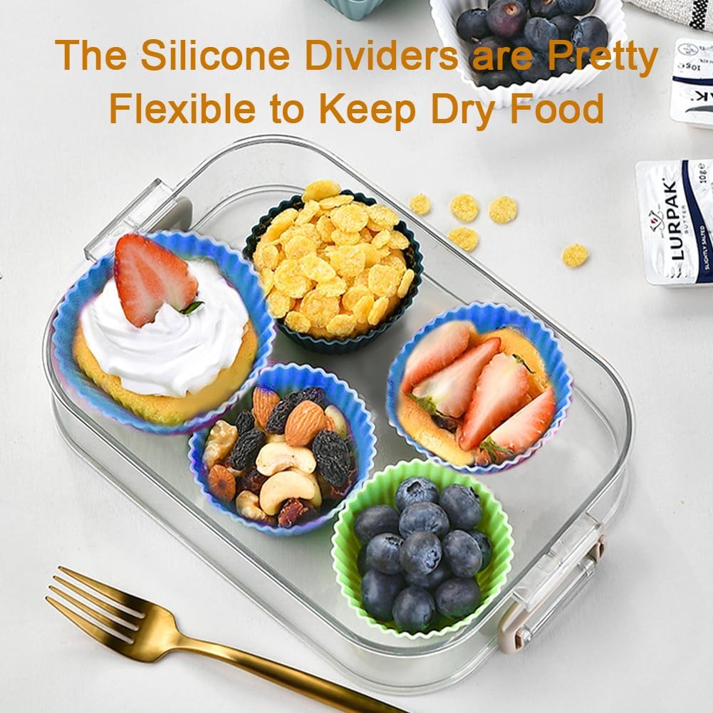 Abnaok 61PCS Silicone Lunch Box Dividers Bento Box Accessories Silicone Cupcake Liners, Lunch Box Accessories Including Food Picks Mini Condiment Bottles for Lunch Containers Accessories