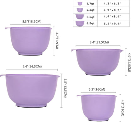 BoxedHome 4.5 Quart Large Plastic Mixing Bowls, Microwave Safe Mixing Bowl Set with Pour Spout, Nesting Bowls for Space Saving Storage(Violet Blue)