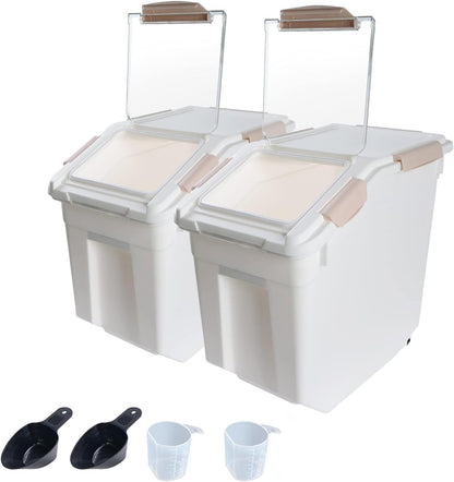 Airtight Flour Storage Container 25 lb Rice Storage Container with Wheels Seal Locking Lid, Food Containers with Measuring Cup& Scoop for Flour, Rice, Grain(Cyan)