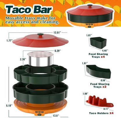 Taco Tuesday Kit, 33Oz Heated Pot Taco Bar Serving Set for A Party with 4 Taco Holders, & Detachable Lazy Susan Tray Unique Couple & Housewarming Gift Set Ideas