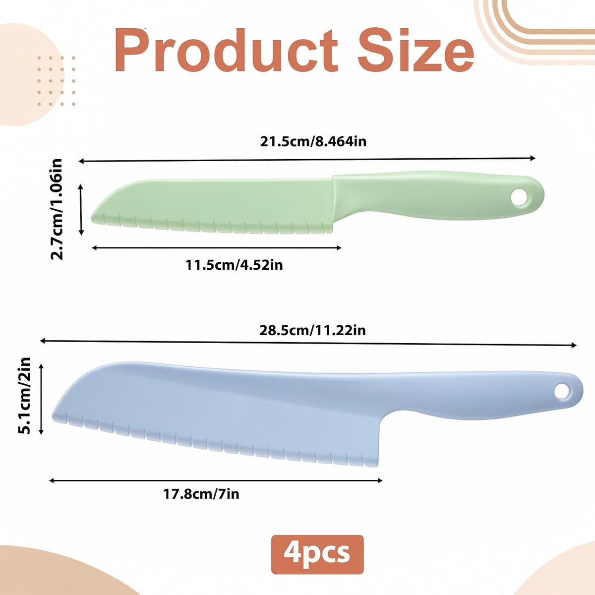 4Pcs Lettuce Knife Plastic Serrated Cutter for Veggie Fruit Cake 11''/8.5''