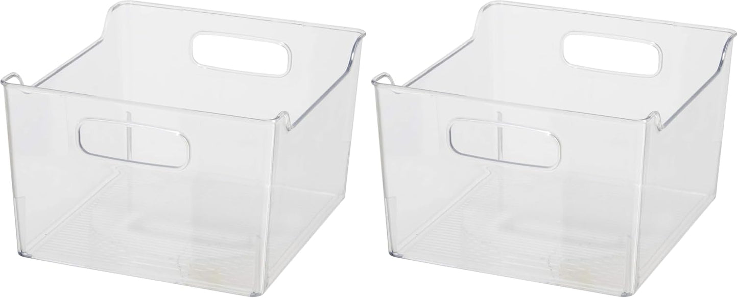 Oggi Storage Bin With Handles - Deep (9.75" x 9" x 6") - Ideal for Kitchen Organization, Pantry Storage, Fridge Organizing, Clear