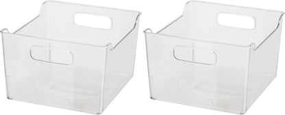 Oggi Storage Bin With Handles - Deep (9.75" x 9" x 6") - Ideal for Kitchen Organization, Pantry Storage, Fridge Organizing, Clear