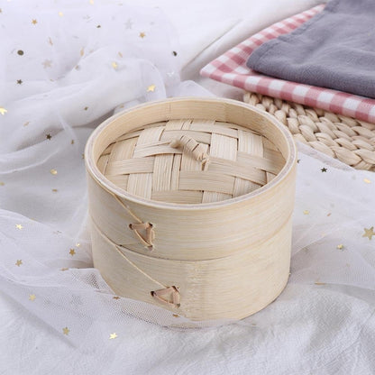 Natural Bamboo Steamer Basket, Traditional Chinese Food Steamer Basket with Lid for Kitchen Cooking Dumplings Vegetables Meat Fish Rice(3.93 * 1.18inch)