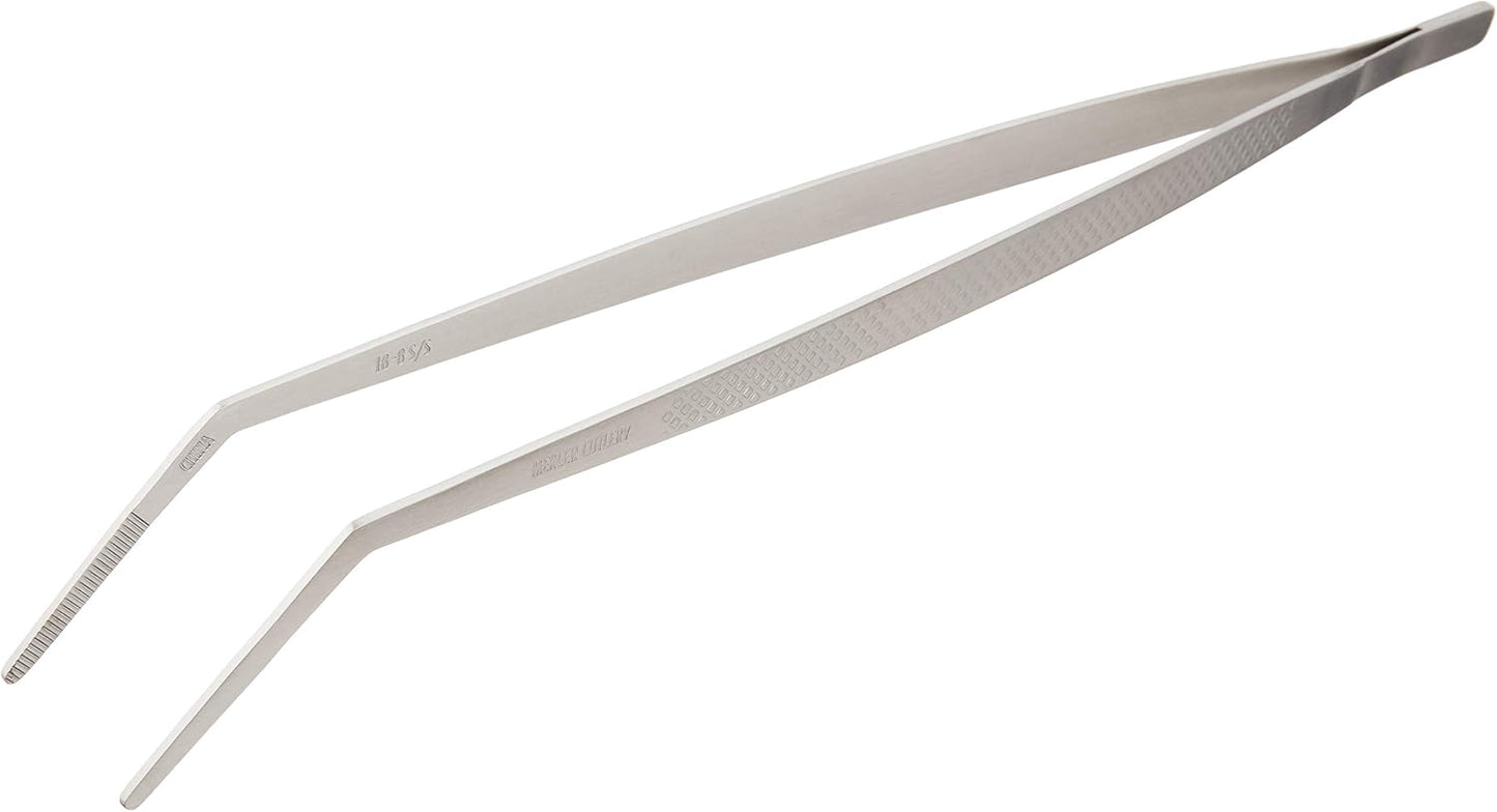 Mercer Culinary 18-8 Stainless Steel Chef Plating Tongs, Offset Tip, 6-1/2 Inch