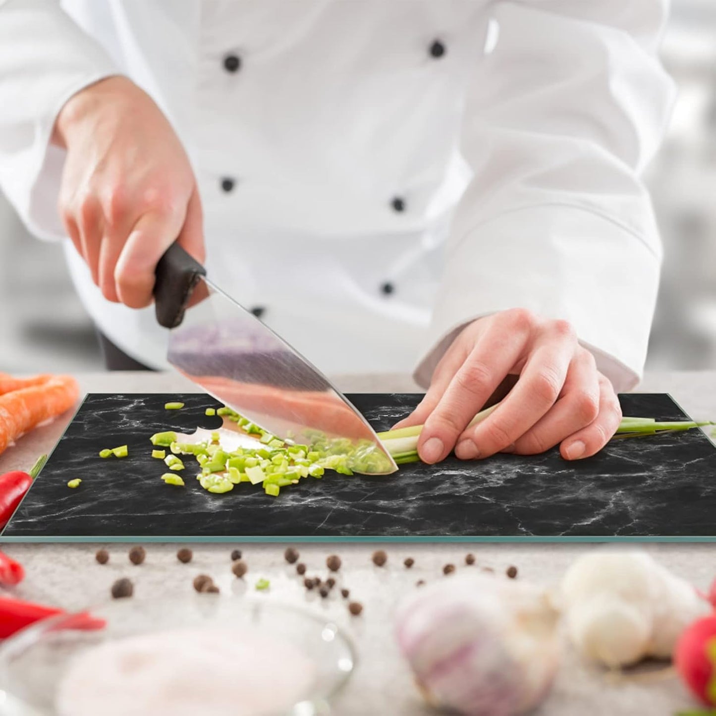 JAMBALAY Tempered Glass Cutting Boards for Kitchen, Gold 12"x8" & 16"x12" Glass Cutting Board Set with Marble Design, With Non Slip Foot, Shatter and Heat Resistant, Dishwasher Safe
