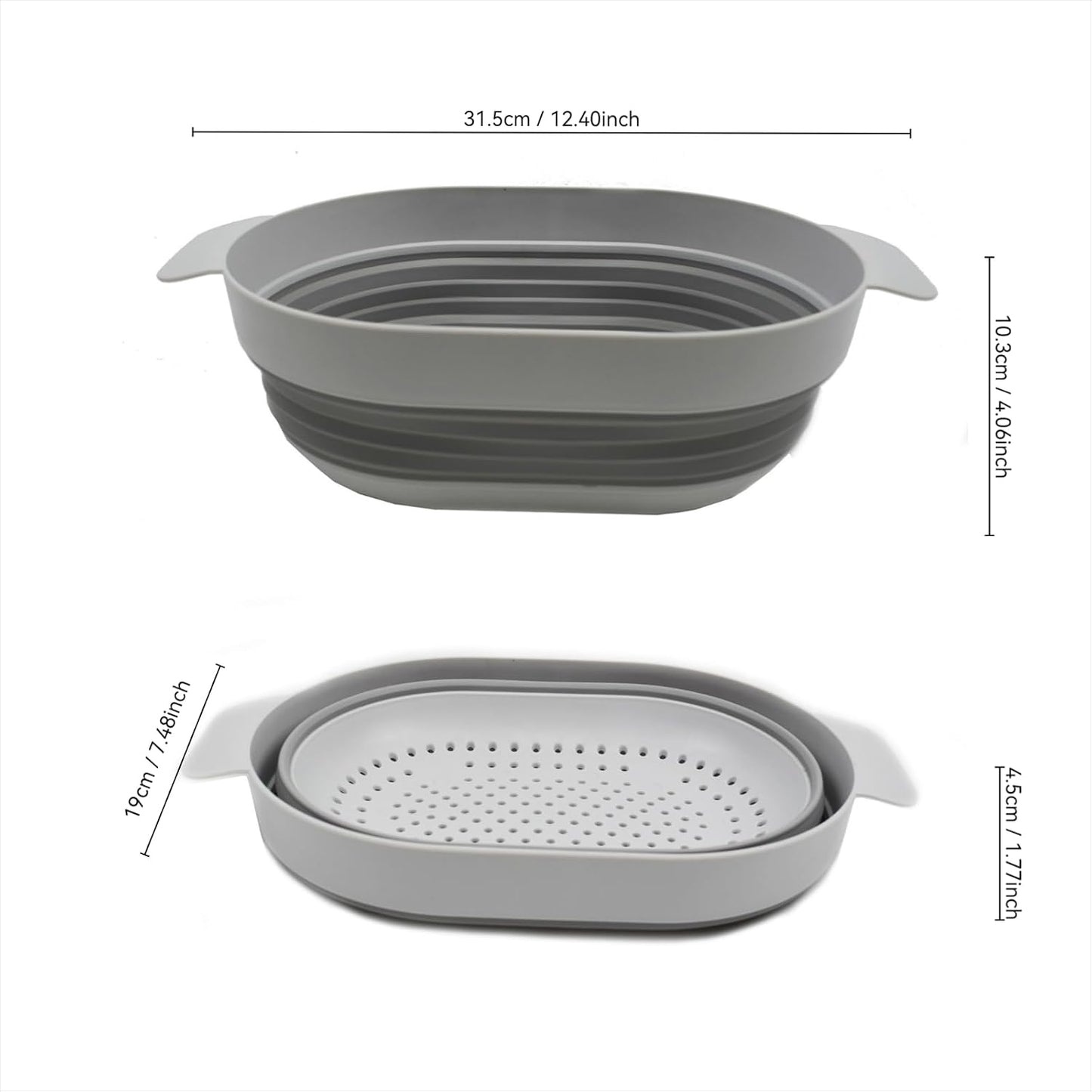 SAMMART 3L (0.8 gallon) Over The Sink Oval Colander (Grey, 1)
