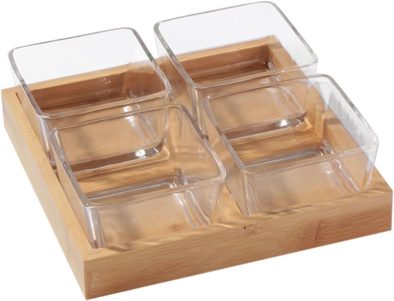 Snackle Box Container Chip and Dip Bowls With Serving Tray, 3 Glass Square Sauce Cups Dip Bowls, Small Fruit Platter Side Dishes for Party Entertaining Appetizer Dessert Salsa Side Dishes(THREE)