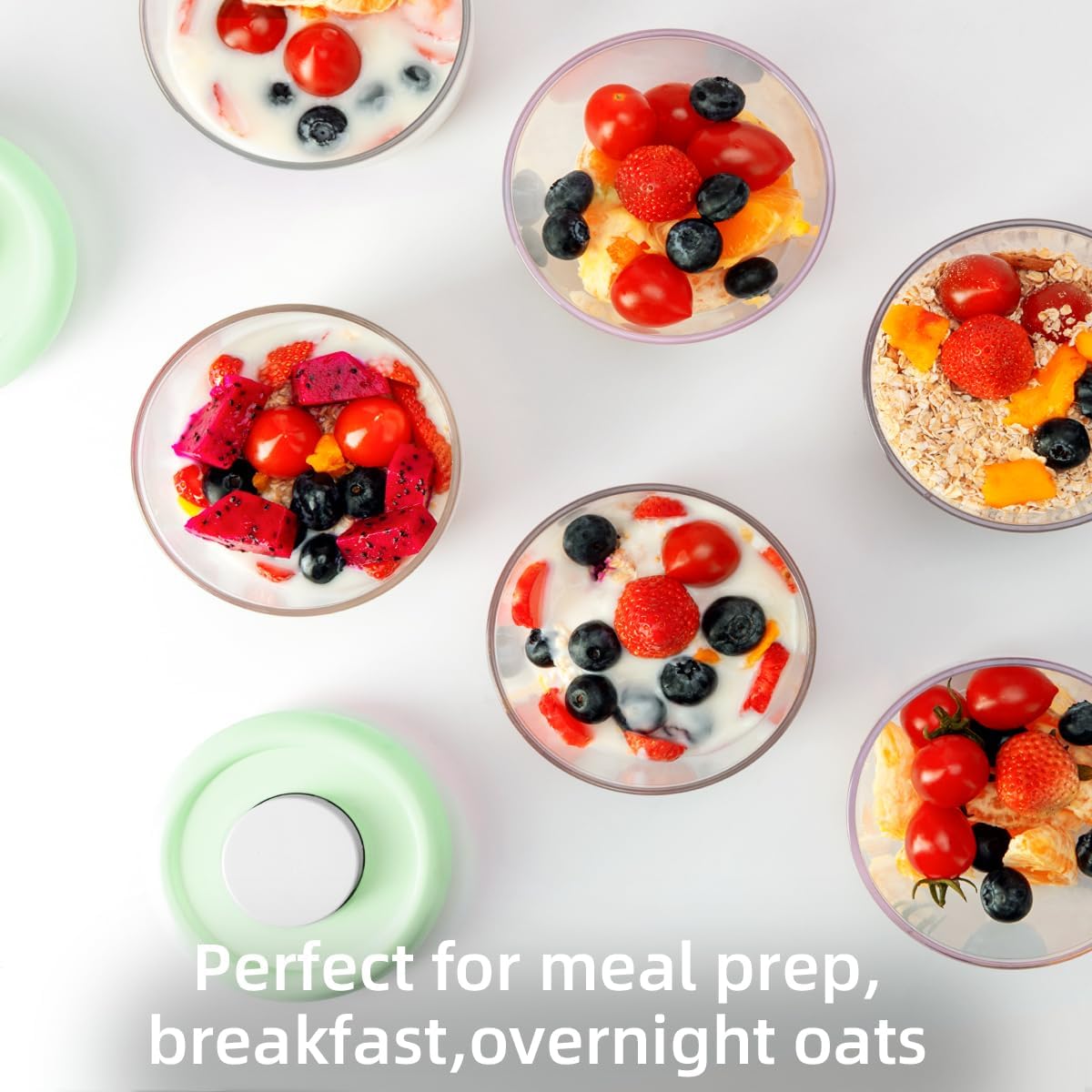 Glass Overnight Oats Containers with Lids, Meal Prep Containers Airtight Food Storage Containers Wide Mouth Snack Jars, Leakproof BPA-Free Pop Lid Bowl for Breakfast Leftovers 14oz 400ml Set of 4