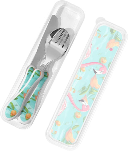 3-Piece Kids Silverware Set With Storage Case, Stainless Steel Reusable Children Safe Knife Spoon Fork Set Beach House Children Flatware Set For Kids Lunch Box