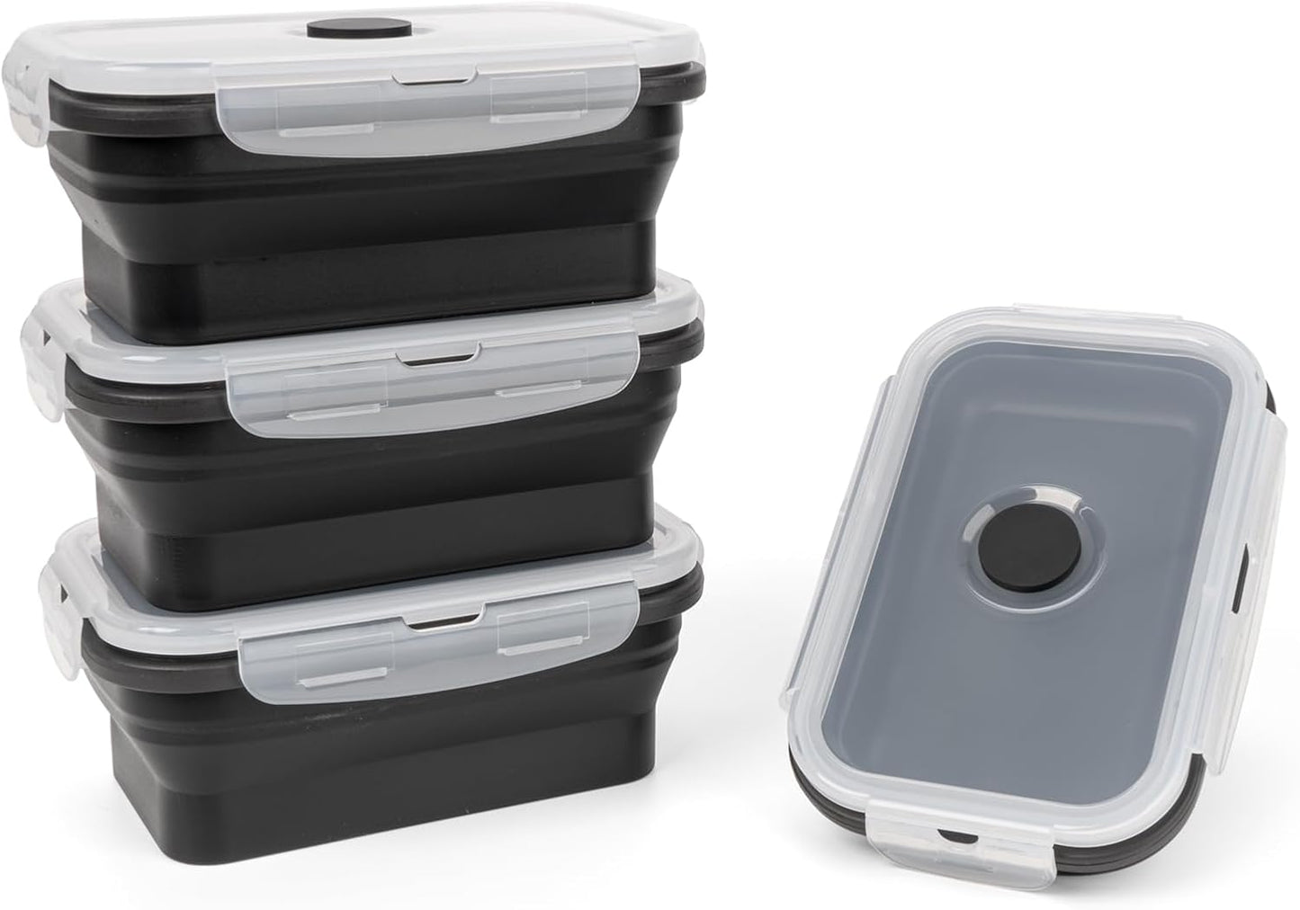 Collapsible Silicone Food Storage Containers Set with Lid & Air Vent,Foldable Lunch Containers(4PCS,Blue,27oz)