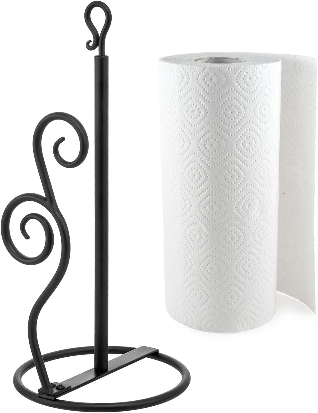 MyGift Rustic Burnt Solid Wood and Industrial Matte Black Metal Dining Combination Caddy with Paper Towel Roll Dispenser Stand, Napkin Holder, and Spice Rack