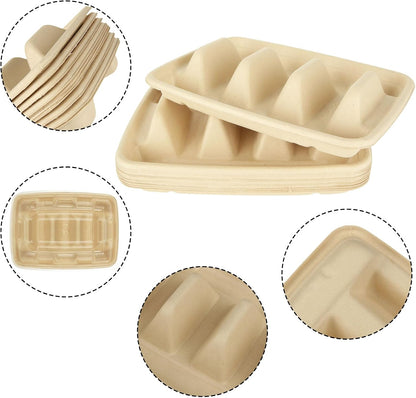 50PACK Disposable Taco Holders with Lid for Party, Premium Paper Taco Plates with Dividers, Fiesta Taco Tray Stands for 3 Tacos, Taco Tuesday Taco Bar Serving Set Holder for Party, Taco Bar