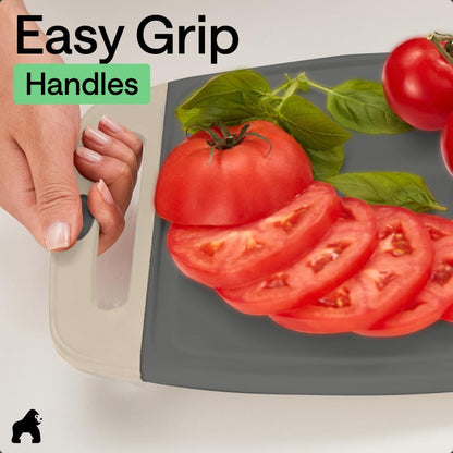 GORILLA GRIP BPA-Free Reversible Kitchen Cutting Board Set of 3, US Designed, Nonporous, Juice Grooves Catch Liquid, Slip Resistant Border, Dishwasher Safe, Durable Large Food Chopping Boards, Black