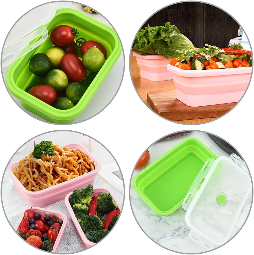 Alimat PluS 40.5oz Silicone Collapsible Food Storage Containers with Lids, 3 Pack Set 1200ml Folding Large Meal Prep Lunch Containers, Microwave, Freezer and Dishwasher Safe